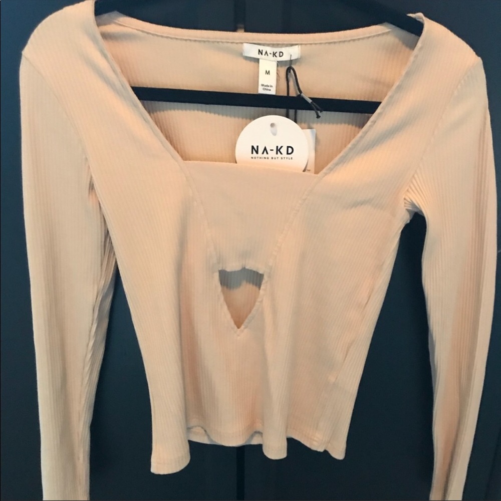 NA-KD ribbed nude sweater top